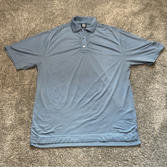 Footjoy Golf Polo Shirt Blue and Black Striped Men’s Size Large Ventura - Picture 9 of 9